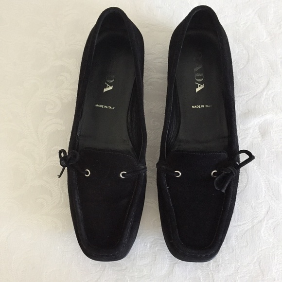 Prada black suede loafers